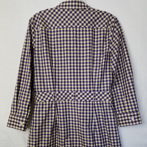 Theory Lidiya Purple Yellow Check Cotton Long Sleeve Shirt Dress Size 6 - Picture 9 of 14